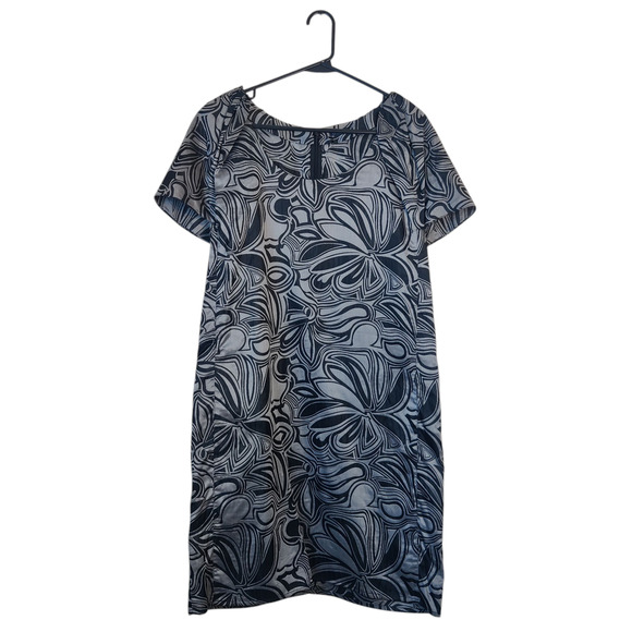 Magaschoni Silk Cotton Artsy Gray Floral Swirl Shift Dress Medium Lagenlook - Picture 1 of 11